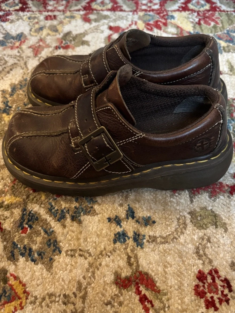 Dr. Martens Women's Dark Brown Leather Platform Mary Jane Buckle Shoes